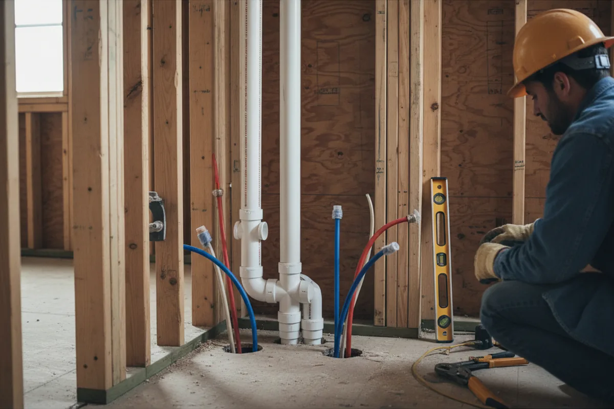 Drain and supply rough-in during Leak Detection in Elkview